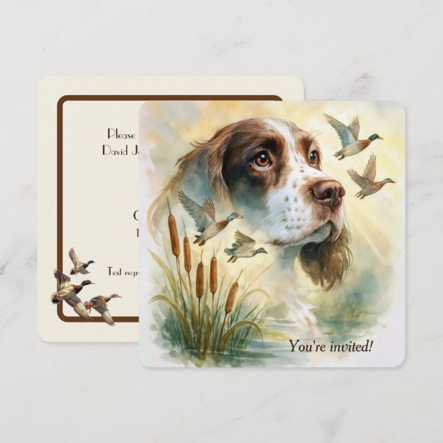 Birthday Party Springer Spaniel Dog With Cattails Invitation (Front/Back)
