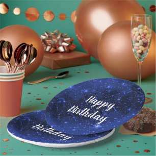 Birthday Party Star Galaxy On Blue   Paper Plates
