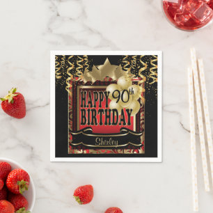 Birthday Party Star Red Metallic & Gold Napkins