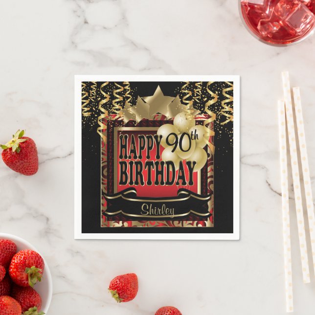 Birthday Party Star | Red Metallic & Gold Napkins (Insitu)