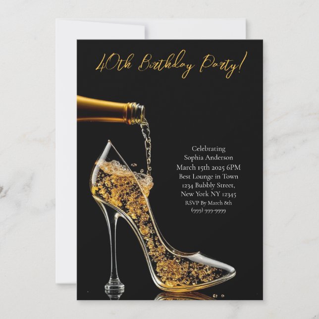 Birthday Party-Stiletto with Bubbly Invitation (Front)