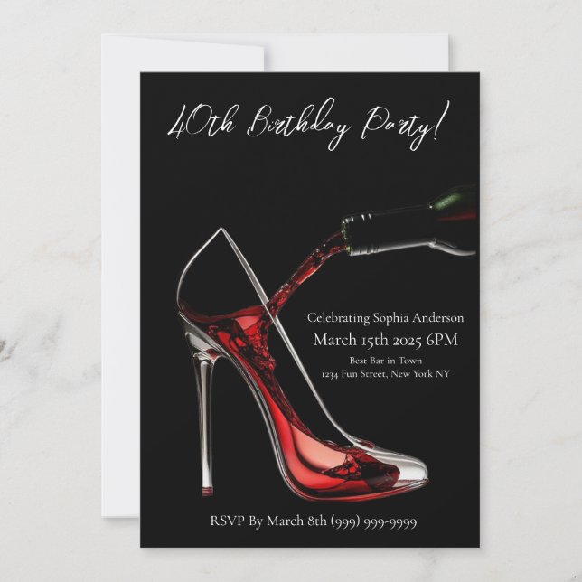 Birthday Party-Stiletto with Wine Invitation (Front)