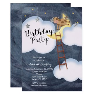 Birthday Party Storybook Nursery Rhyme Cow & Moon Invitation
