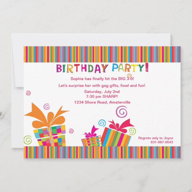 Birthday Party Stripes Invitation (Front)
