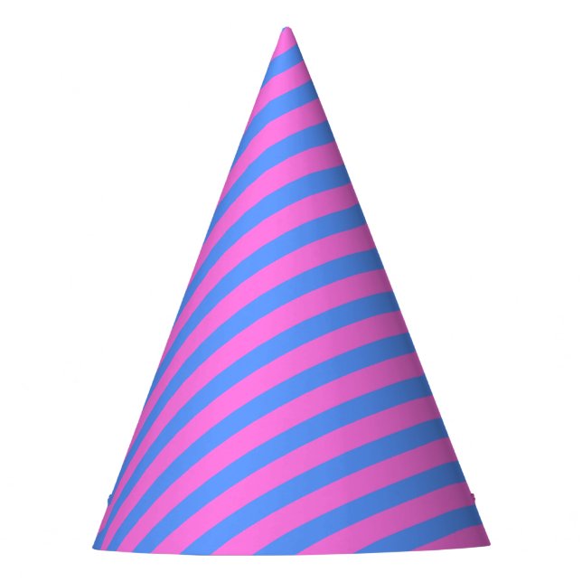 Birthday party stripes pink blue pattern party hat (Front)
