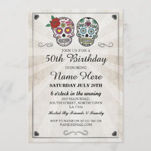 Birthday Party Sugar Skulls Invite Halloween