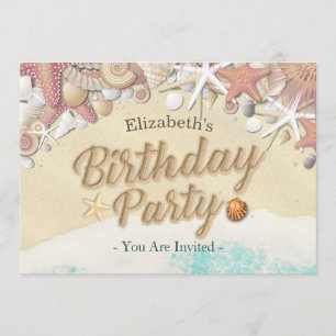 Birthday Party Summer Beach Starfish Sea shells Invitation