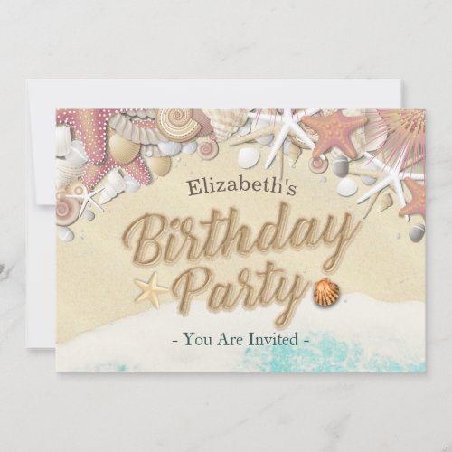 Birthday Party Summer Beach Starfish Sea shells Invitation