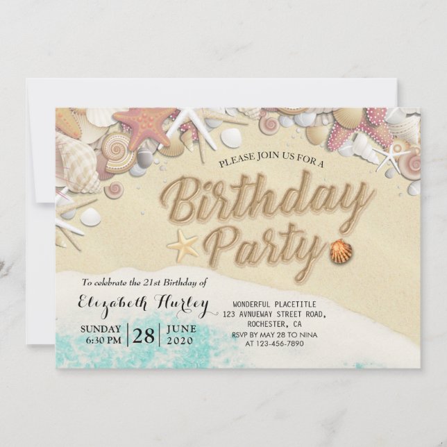 Birthday Party Summer Beach Starfish Sea shells Invitation (Front)