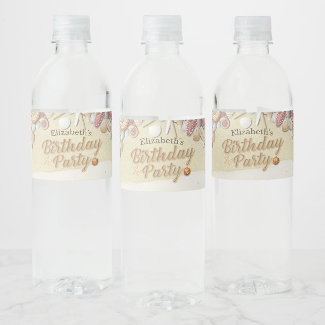 Birthday Party Summer Beach Starfish Sea shells Water Bottle Label (Bottles)