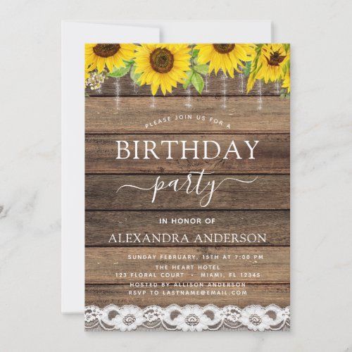 Birthday Party Sunflower Rustic Farmhouse Invitation