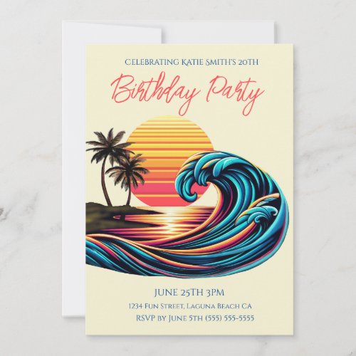 Birthday Party_Sunset Retro Surf Wave Invitation