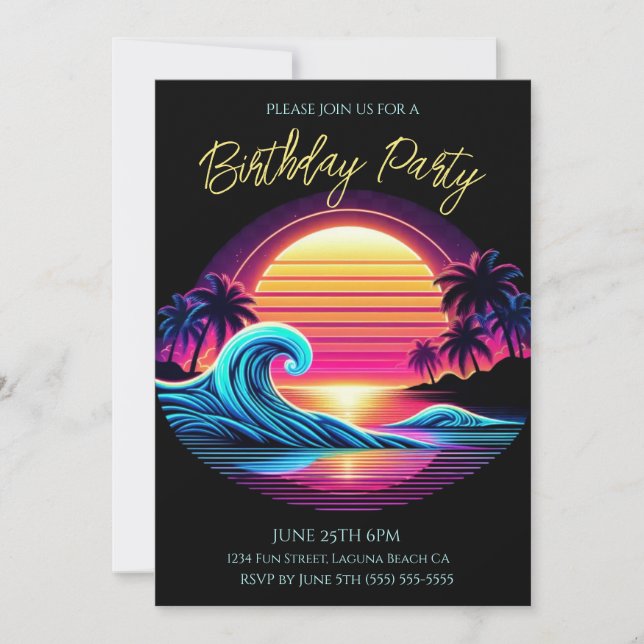 Birthday Party- Sunset Surf Glow Invitation (Front)