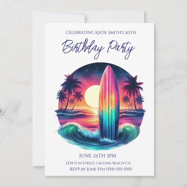 Birthday Party-Surfboard Escape- Invitation (Front)