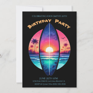 Birthday Party-Surfboard in a Sunset Invitation
