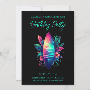 Birthday  Party-Surfboard Tropical Beach- Invitation