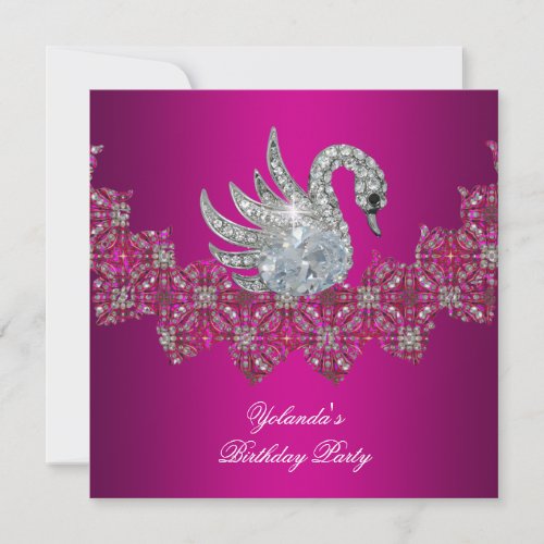 Birthday Party Swan pink Floral Black Personalized Invitations