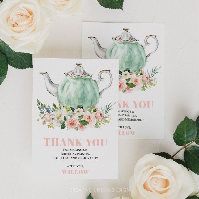 Birthday Party Tea Party Thank You Card (Creator Uploaded)