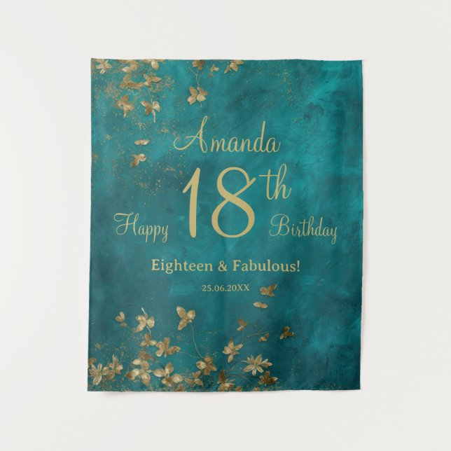 Birthday Party Teal and Gold Tapestry (Front)