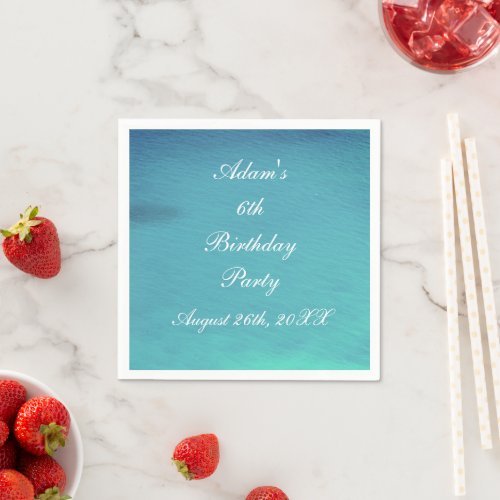 Birthday Party Teal Blue Water Name Date Summer Napkins