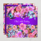 Birthday Party Teal Purple blue Pink Butterfly Invitation (Front/Back)