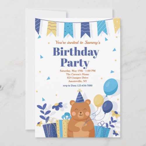 Birthday Party Teddy Bear  Invitation