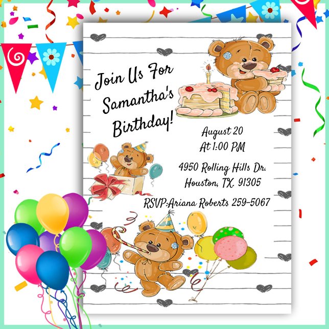 Birthday Party Teddy Bears Birthday  Invitation (Creator Uploaded)