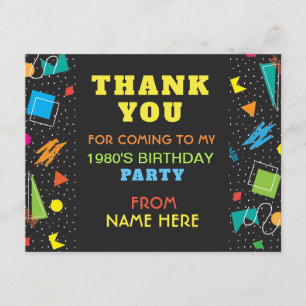 Birthday Party Thank You 1980's Eighties 80s Card