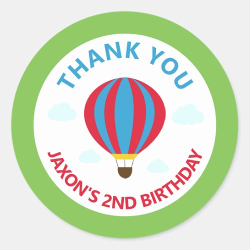 Birthday Party Thank You Favor Hot Air Baloon Classic Round Sticker