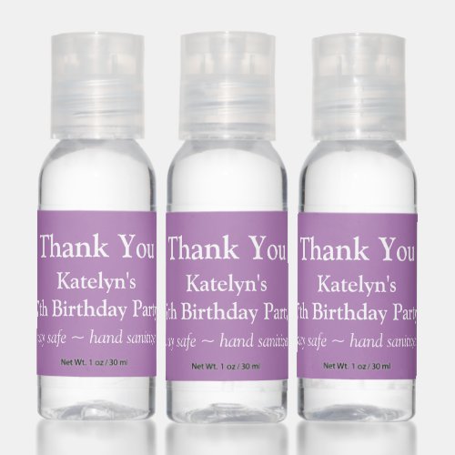 Birthday Party Thank You Lilac Hand Sanitizer