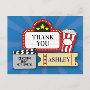 Birthday Party Thank You Movie Film Ticket Popcorn Card
