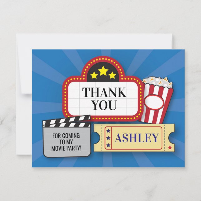 Birthday Party Thank You Movie Film Ticket Popcorn Card (Front)