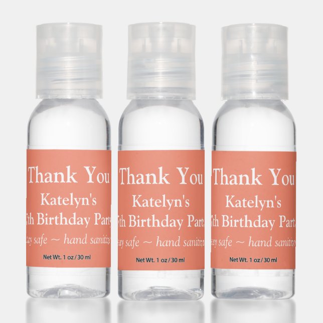 Birthday Party Thank You Peach Hand Sanitizer (Set)