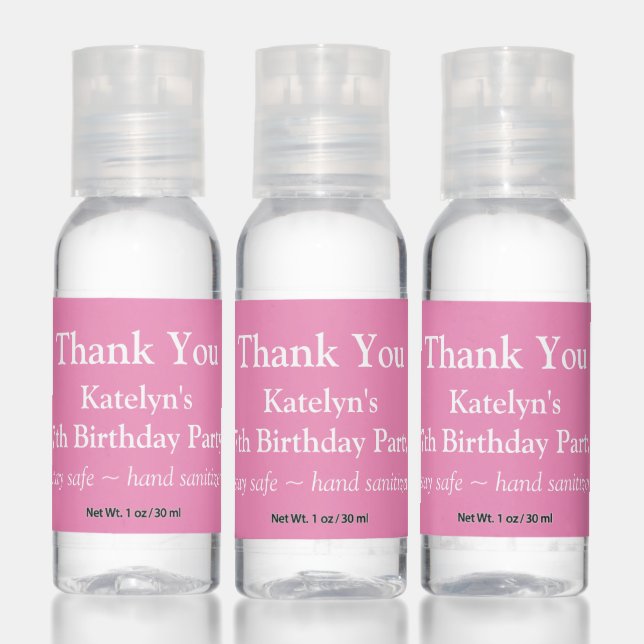 Birthday Party Thank You Pink Hand Sanitizer (Set)