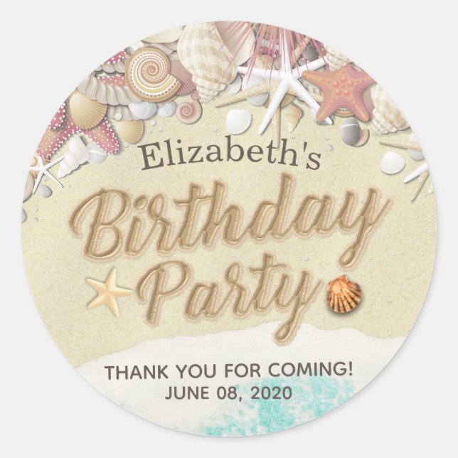 Birthday Party Thank You Summer Beach Starfish Sea Classic Round Sticker (Front)