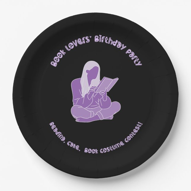 Birthday party theme books paper plates (Front)