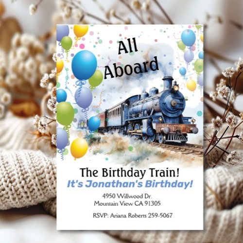 Birthday Party Train Childs Birthday Invitation