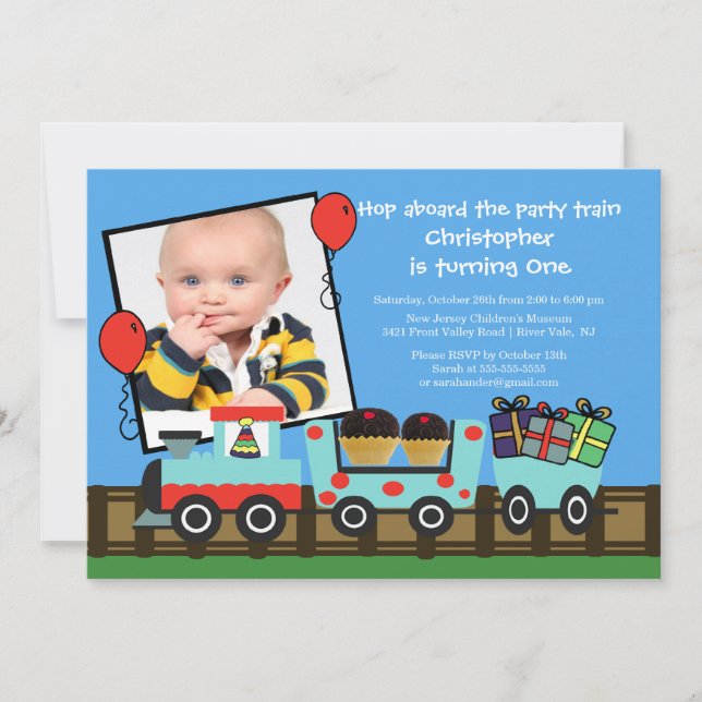 Birthday Party Train Photo Birthday Invitation (Front)