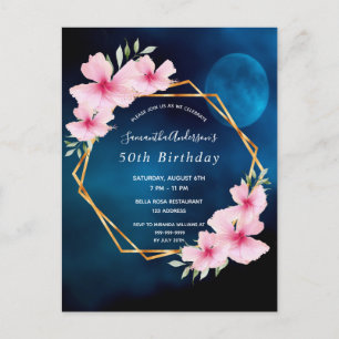 Birthday party tropical blue sky moon invitation postcard