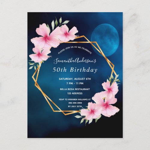 Birthday party tropical blue sky moon invitation postcard