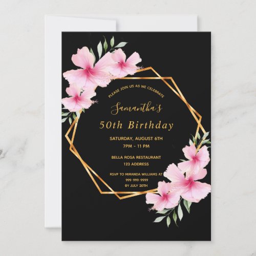 Birthday party tropical geometric black gold invitation