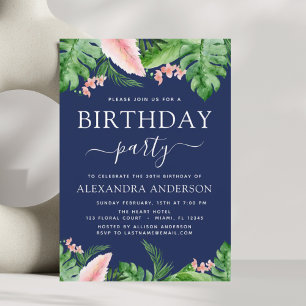 Birthday Party Tropical Palm Floral Watercolor Invitation