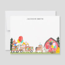 Birthday Party Truck Barnyard Farm Animals Kids Note Card