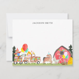 Birthday Party Truck Barnyard Farm Animals Kids Note Card