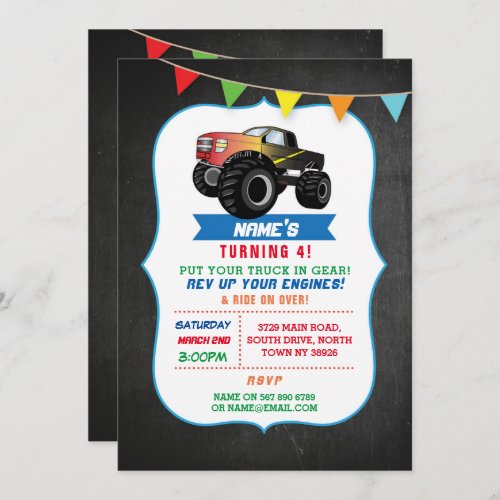 Birthday Party Truck Car Monster Smash Invite