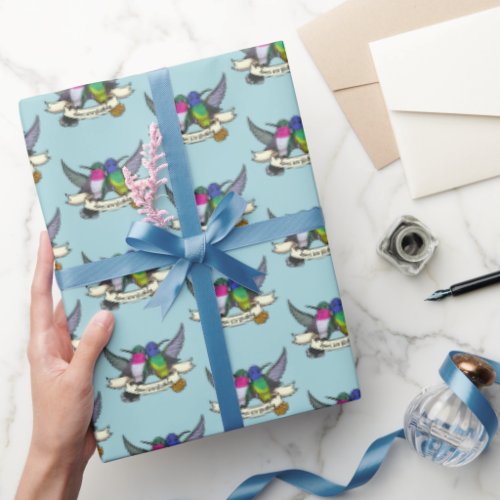 Birthday Party Two Colorful Hummingbirds Cartoon Wrapping Paper