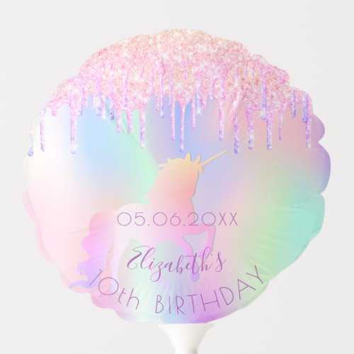 Birthday party unicorn glitter name holographic  balloon