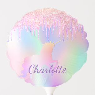 Birthday party unicorn glitter name holographic balloon