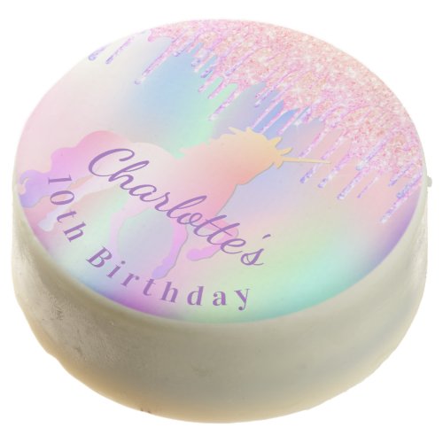 Birthday party unicorn glitter name holographic  chocolate covered oreo