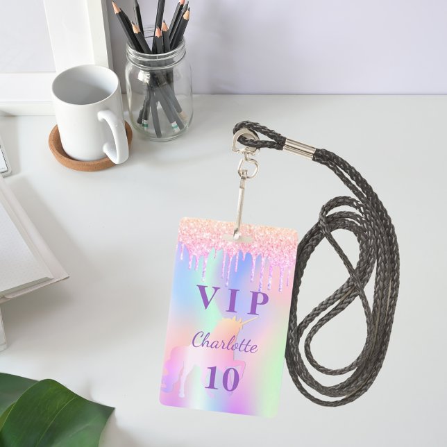 Birthday party unicorn glitter name VIP invitation Badge (Creator Uploaded)